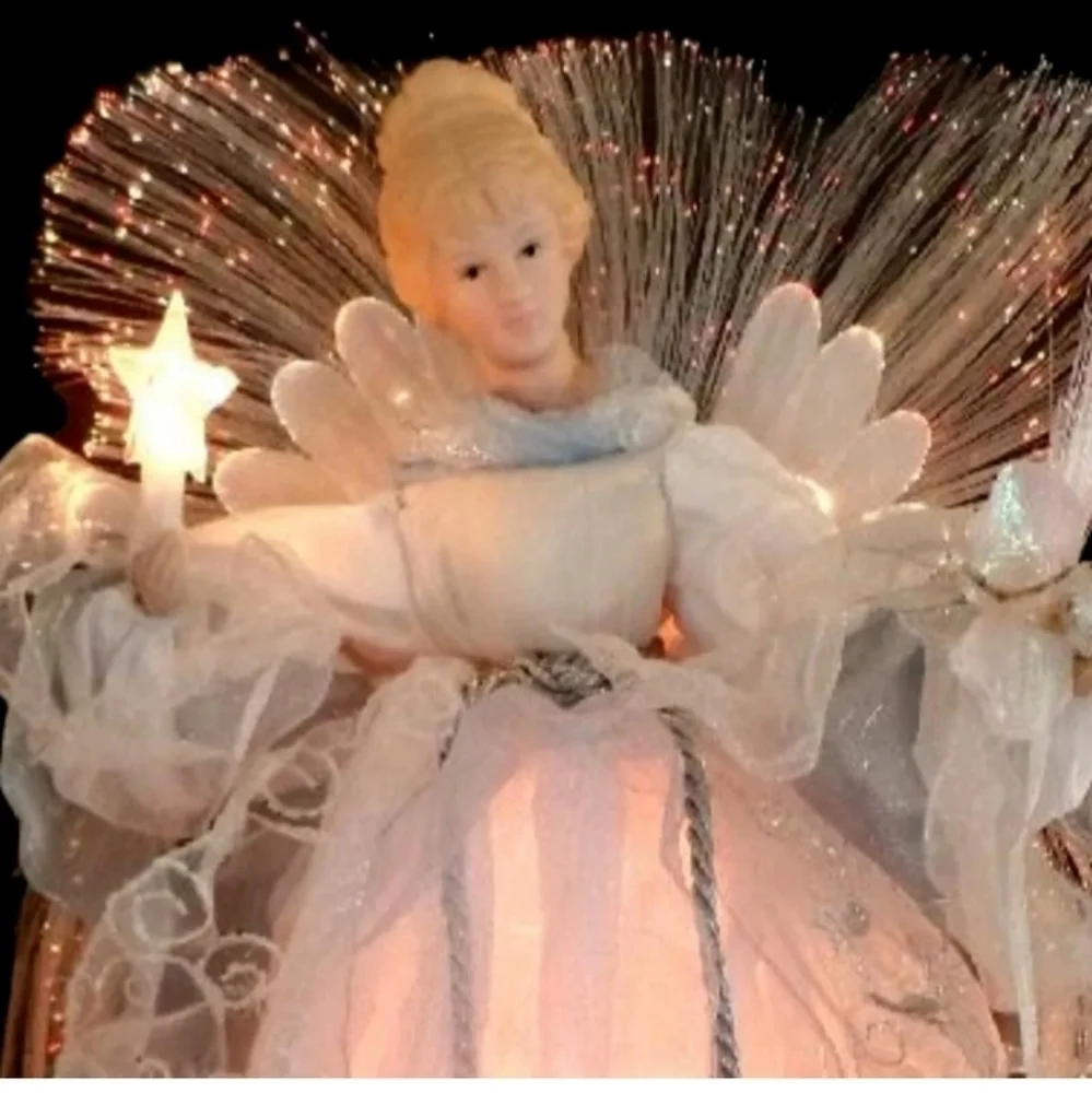 VINTAGE color-wheel FIBER OPTIC ANGEL TREE TOPPER / SILVER ICE QUEEN ANGEL
